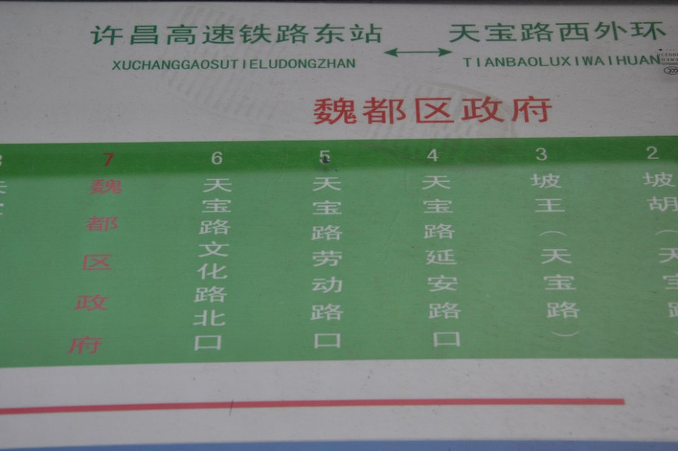 魏都區(qū)政府對面的公交站牌顯示此站為魏都區(qū)政府。來源：光明網(wǎng)