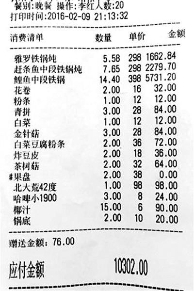 一頓飯要價(jià)萬余元 一頓飯要價(jià)萬余元