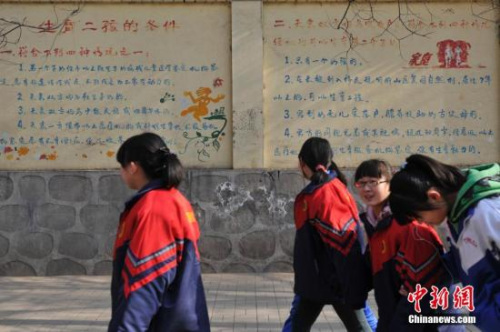 資料圖：“生育二孩條件”宣傳墻。中新社發(fā) 韋亮 攝