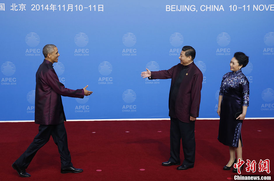 圖為習近平夫婦歡迎美國總統(tǒng)奧巴馬。中新社發(fā) 杜洋 攝