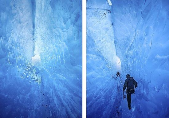 梅里格特別喜歡探索冰川。當(dāng)太陽(yáng)高高升起后，可以看到冰反射出的壯觀美景。