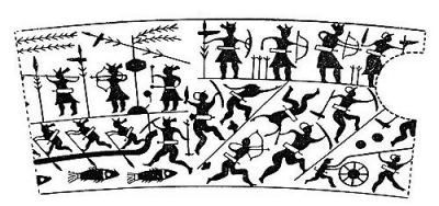 衛(wèi)輝市山彪鎮(zhèn)發(fā)掘出的戰(zhàn)國水陸攻戰(zhàn)紋銅鑒，上面有古人乘舟水戰(zhàn)的場面。