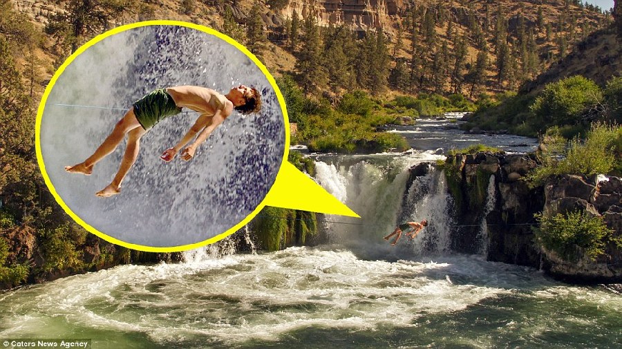 冒險家瀑布上空挑戰(zhàn)鋼絲上睡覺 冒險家瀑布上空挑戰(zhàn)鋼絲上睡覺